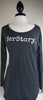 HerStory. Long Sleeved Tee in Graphite + White Lettering