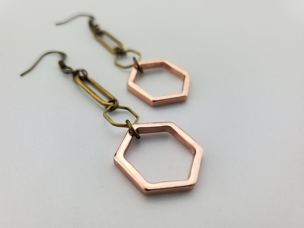 Six Degrees of Separation Earrings in Brass + Rose Gold