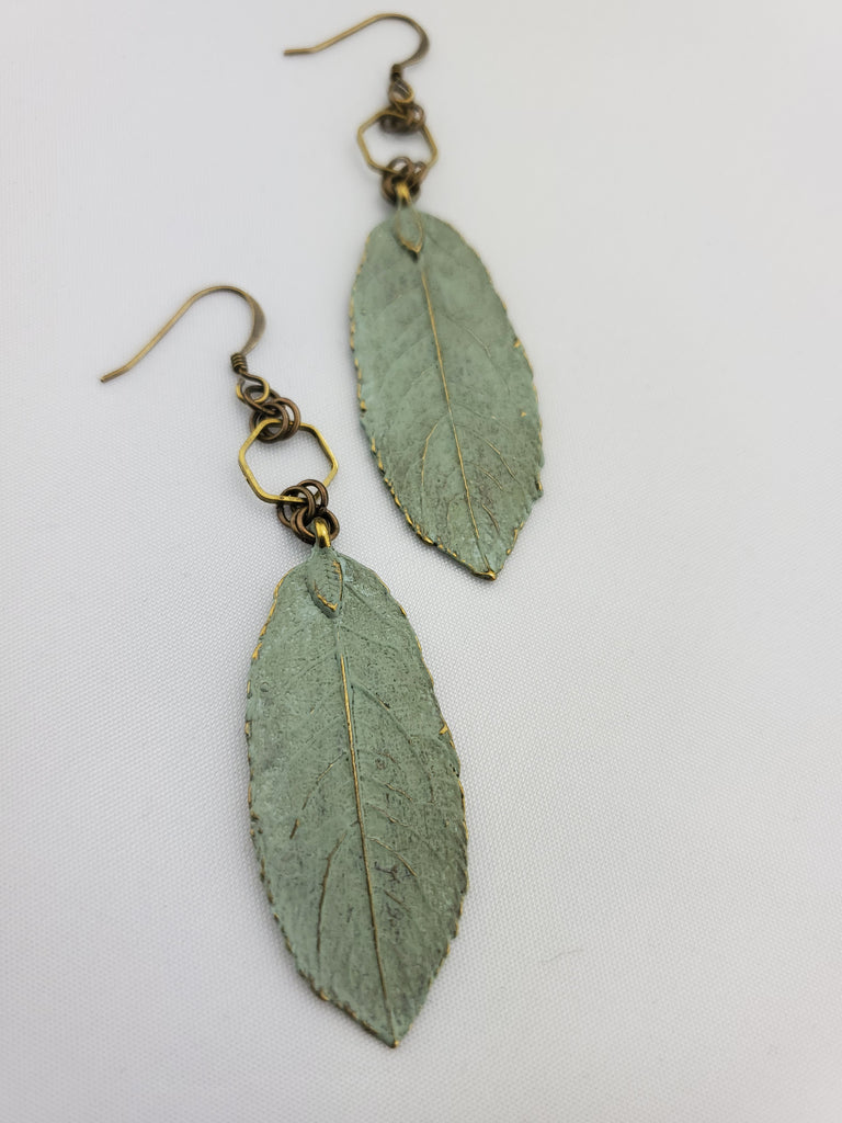 Spring Awakened Leaf Earrings in Duck Egg