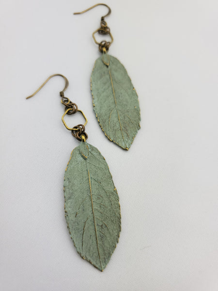 Spring Awakened Leaf Earrings in Duck Egg