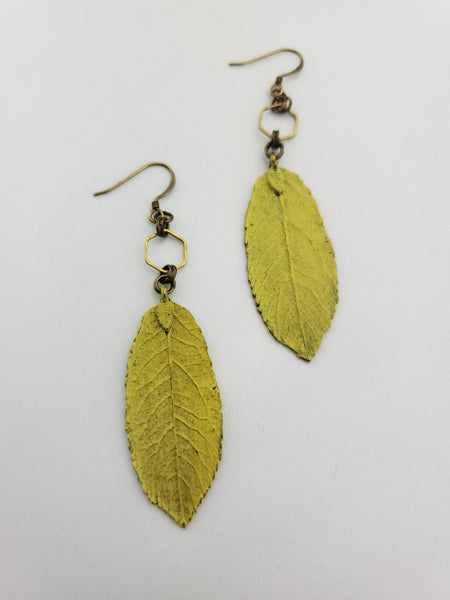 Spring Awakened Leaf Earrings in English Yellow