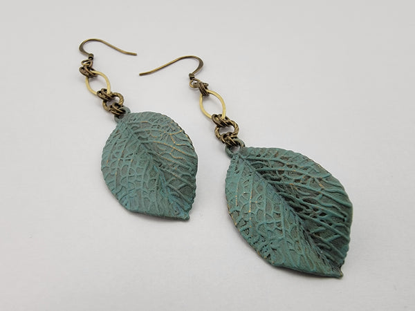 Follow the Light Leaf Earrings in Provence + Brass