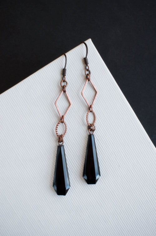 Mona Lisa Earrings in Jet + Copper