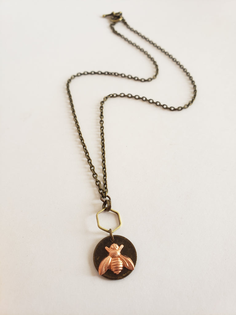 Bee The Change Necklace in Brass + Copper