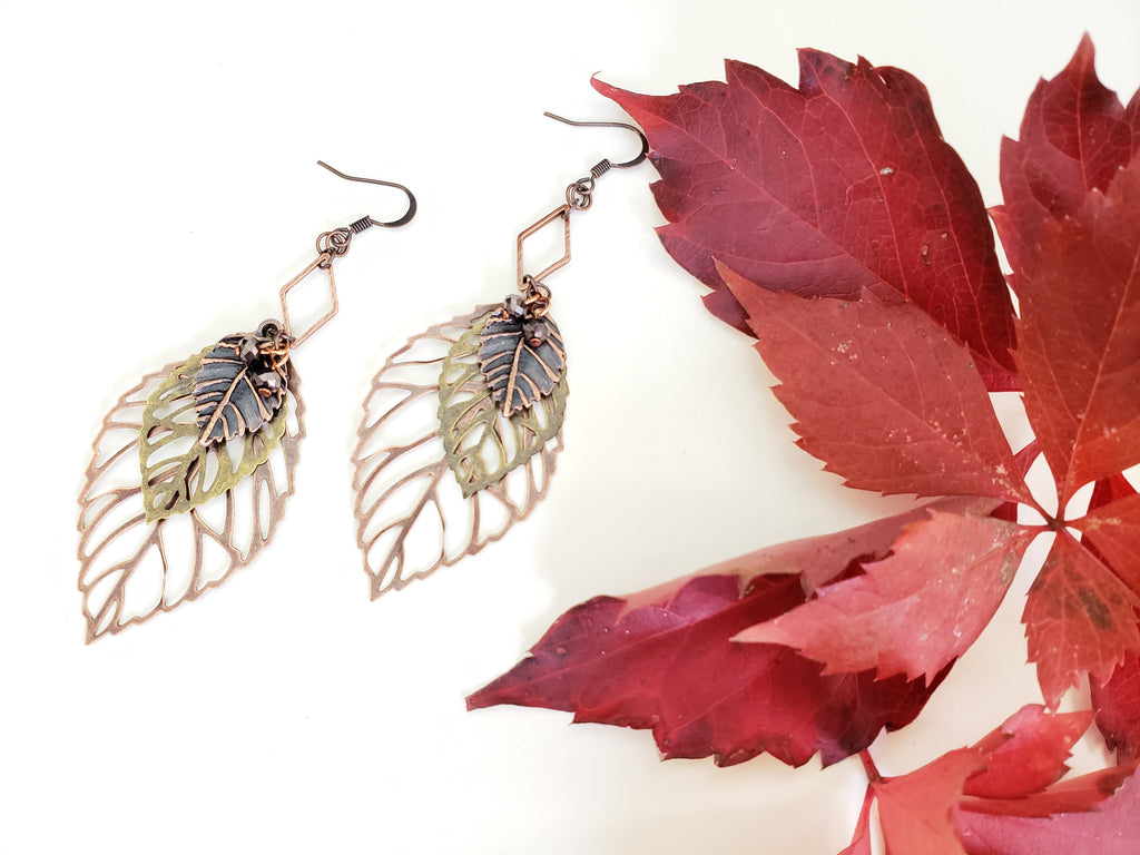 A Fall Wind Blows Earrings in Copper + Brass