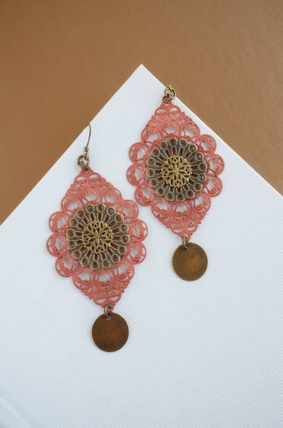 Tibetan Lace in Living Coral + Brass
